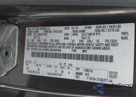 2015 Ford Escape Titanium from USA, damaged, VIN 1FMCU0JX8FUB20008